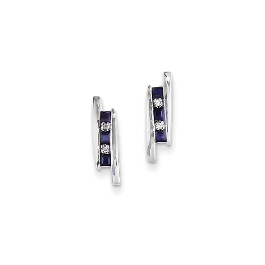 14k White Gold Real Diamond and Sapphire Earrings