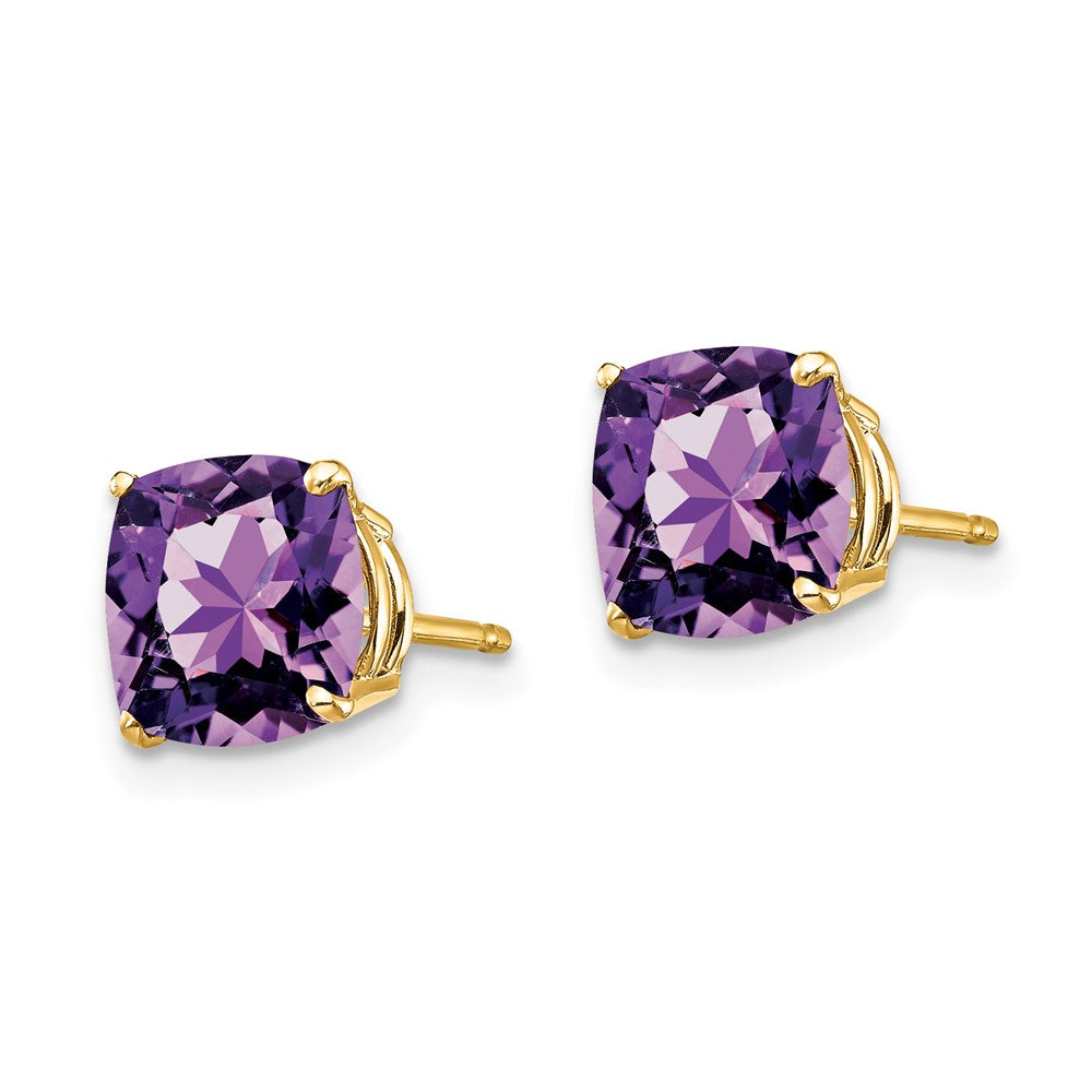 14k Yellow Gold 7x7mm Cushion Amethyst Earrings