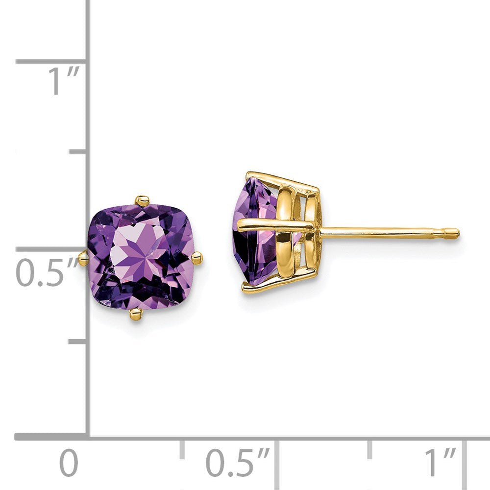 14k Yellow Gold 7x7mm Cushion Amethyst Earrings