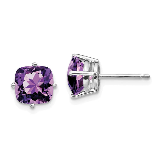 14k White Gold 7x7mm Cushion Amethyst Earrings