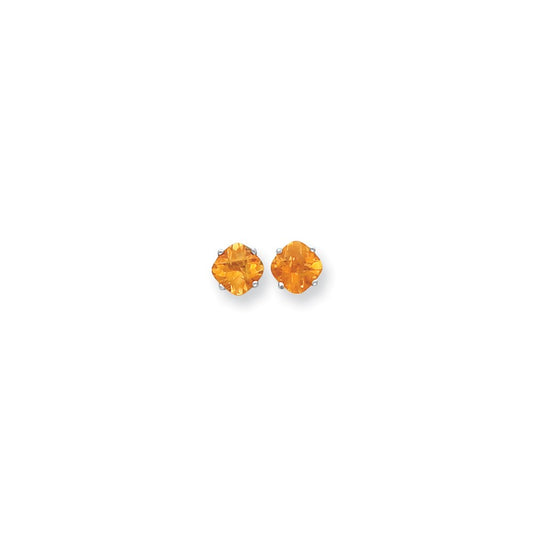 14k White Gold 7x7mm Cushion Citrine Checker Earrings