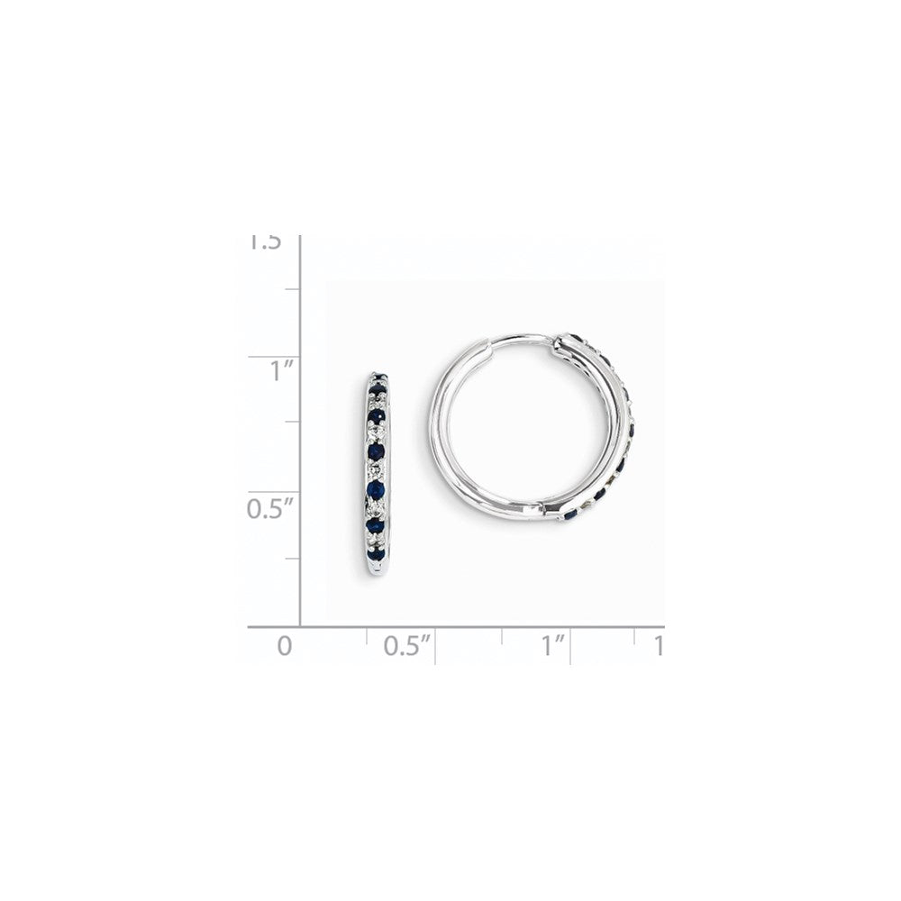 14k White Gold Real Diamond & Sapphire Hinged Hoop Earrings