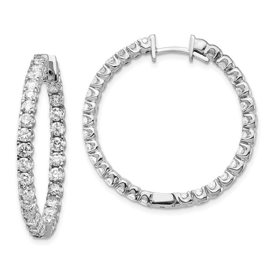 14k White Gold AAA Real Diamond Hinged Hoop Earrings