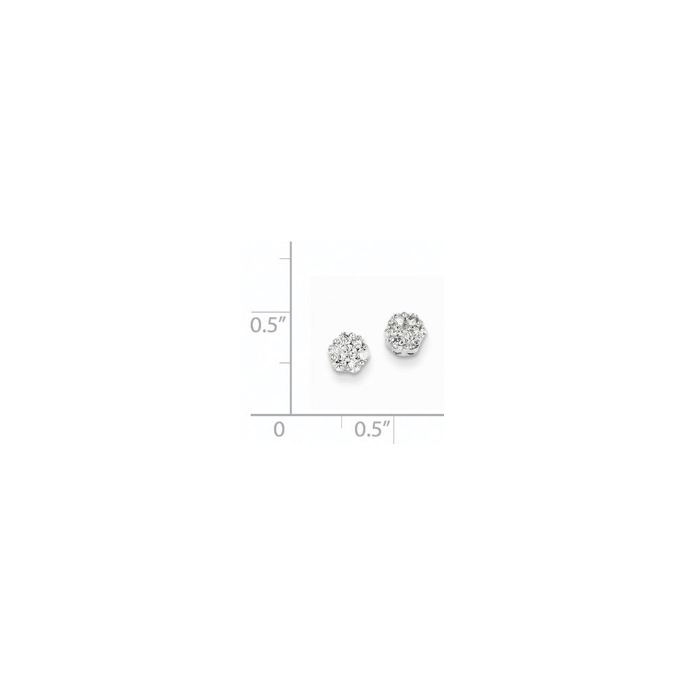 14k White Gold Real Diamond Cluster Screwback Earrings