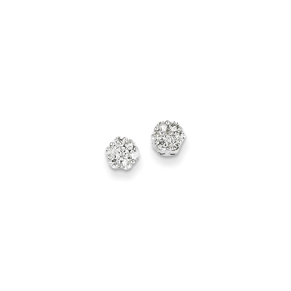 14k White Gold Real Diamond Cluster Screwback Earrings