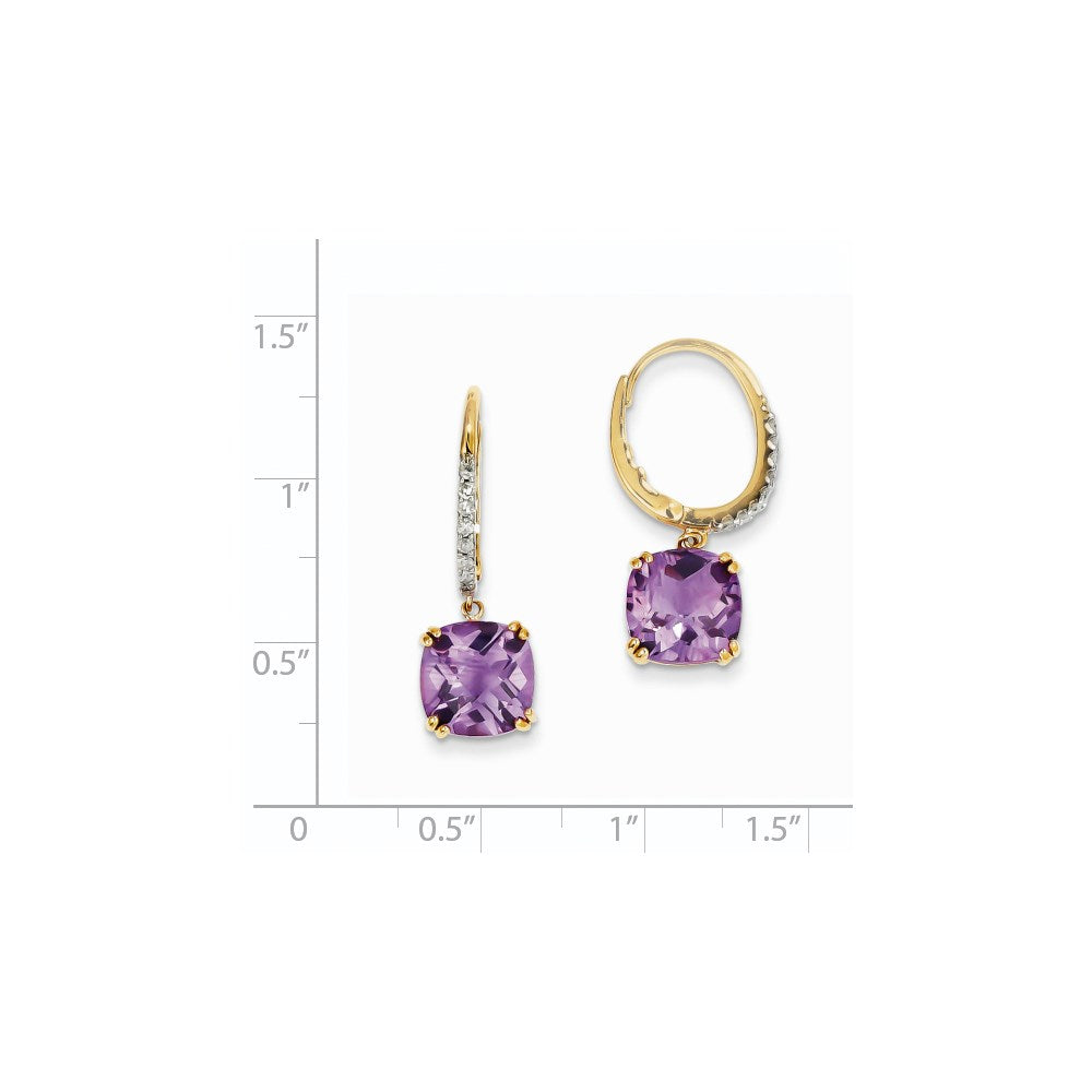 14k Yellow Gold Amethyst & Real Diamond Dangle Earrings