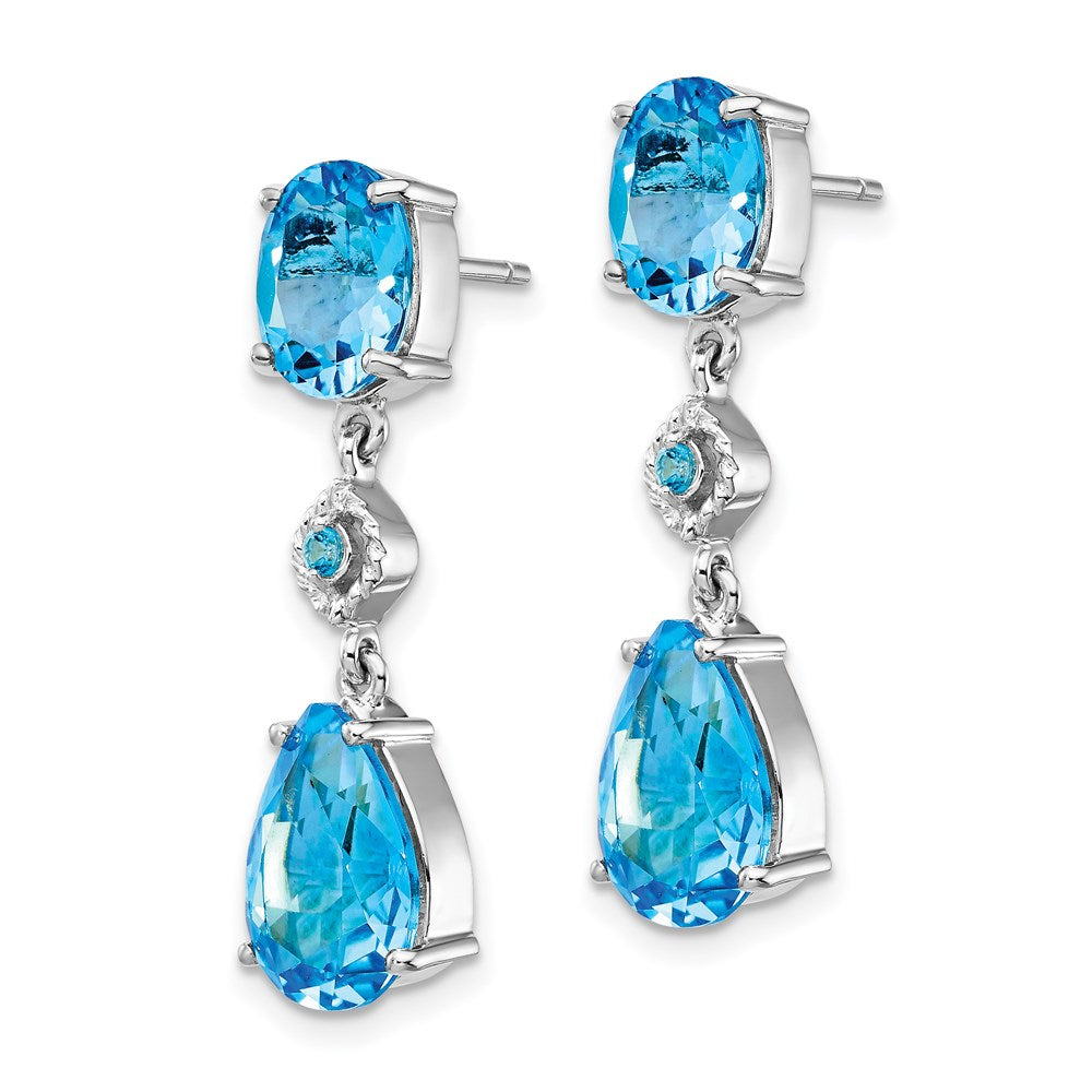 Solid 14k White Gold Simulated Blue Topaz Dangle Earrings