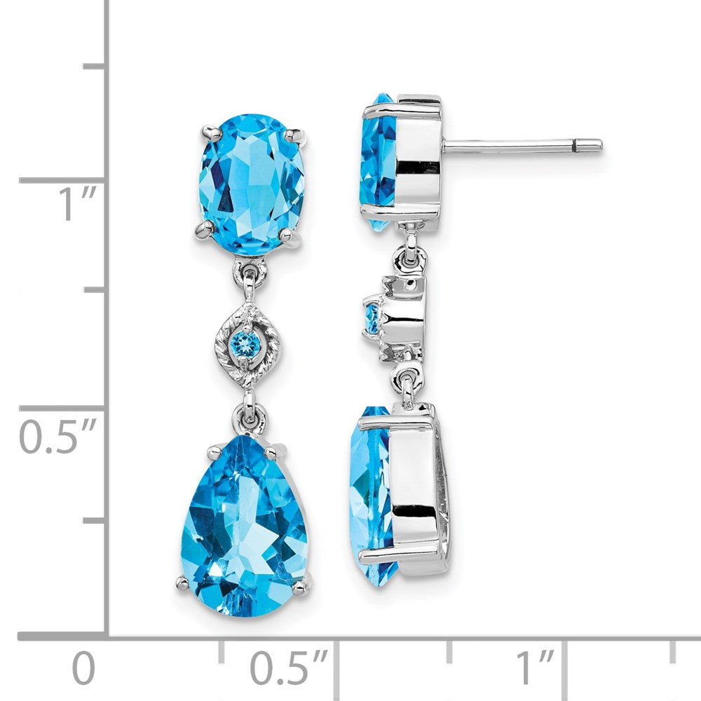 Solid 14k White Gold Simulated Blue Topaz Dangle Earrings