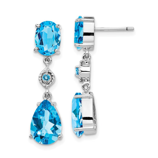 Solid 14k White Gold Simulated Blue Topaz Dangle Earrings