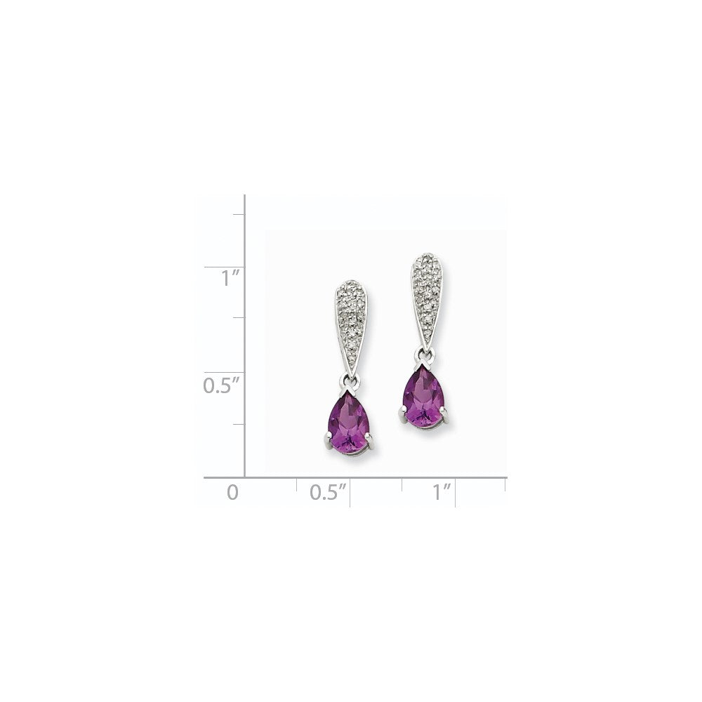 14k White Gold Amethyst & Real Diamond Dangle Post Earrings