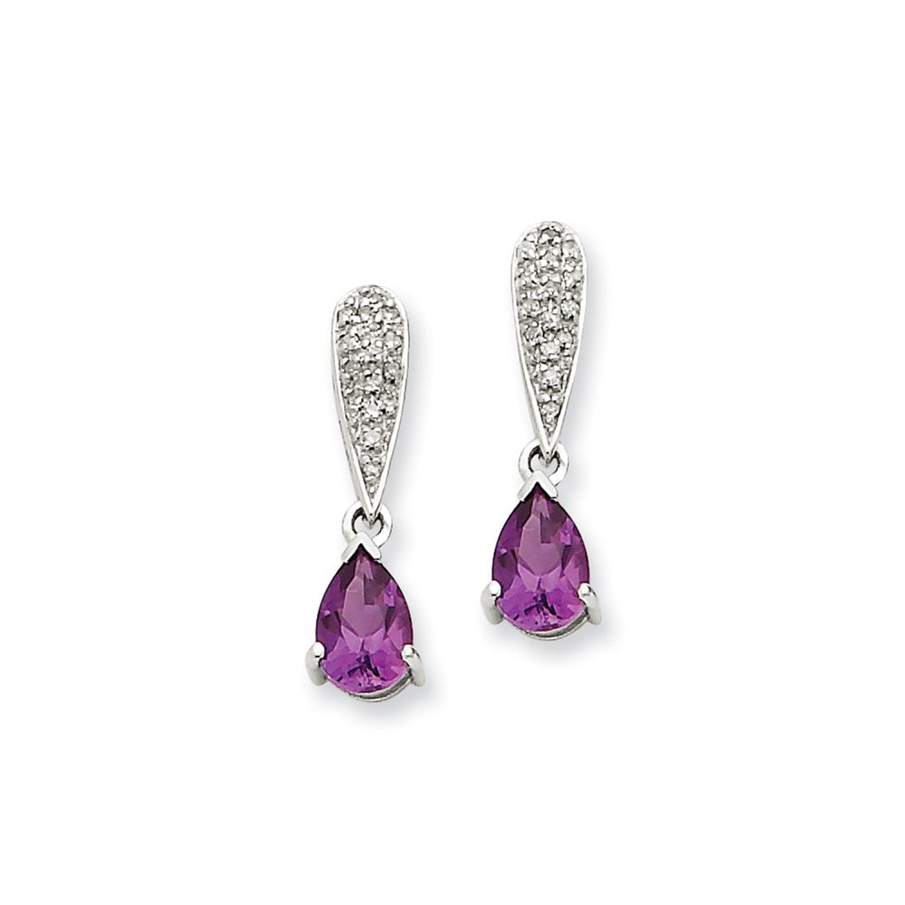 14k White Gold Amethyst & Real Diamond Dangle Post Earrings