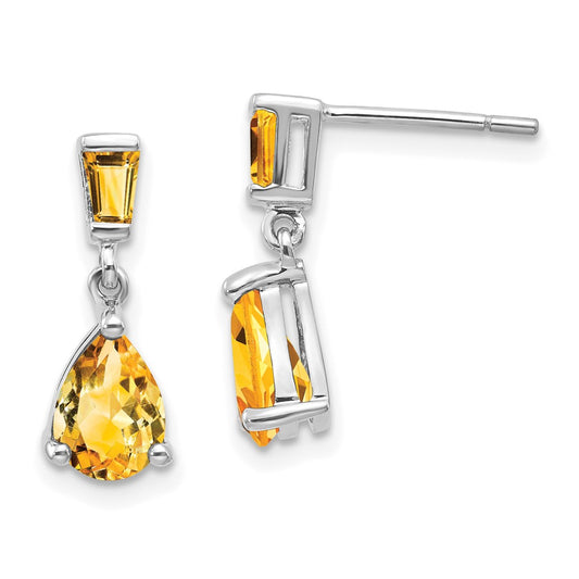 Solid 14k White Gold Simulated Citrine Dangle Post Earrings