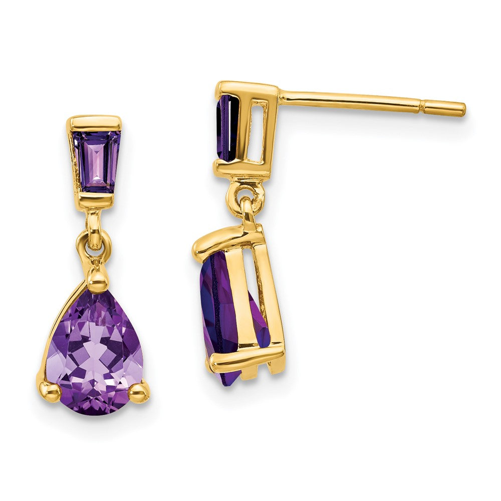 14k Yellow Gold Amethyst Dangle Post Earrings