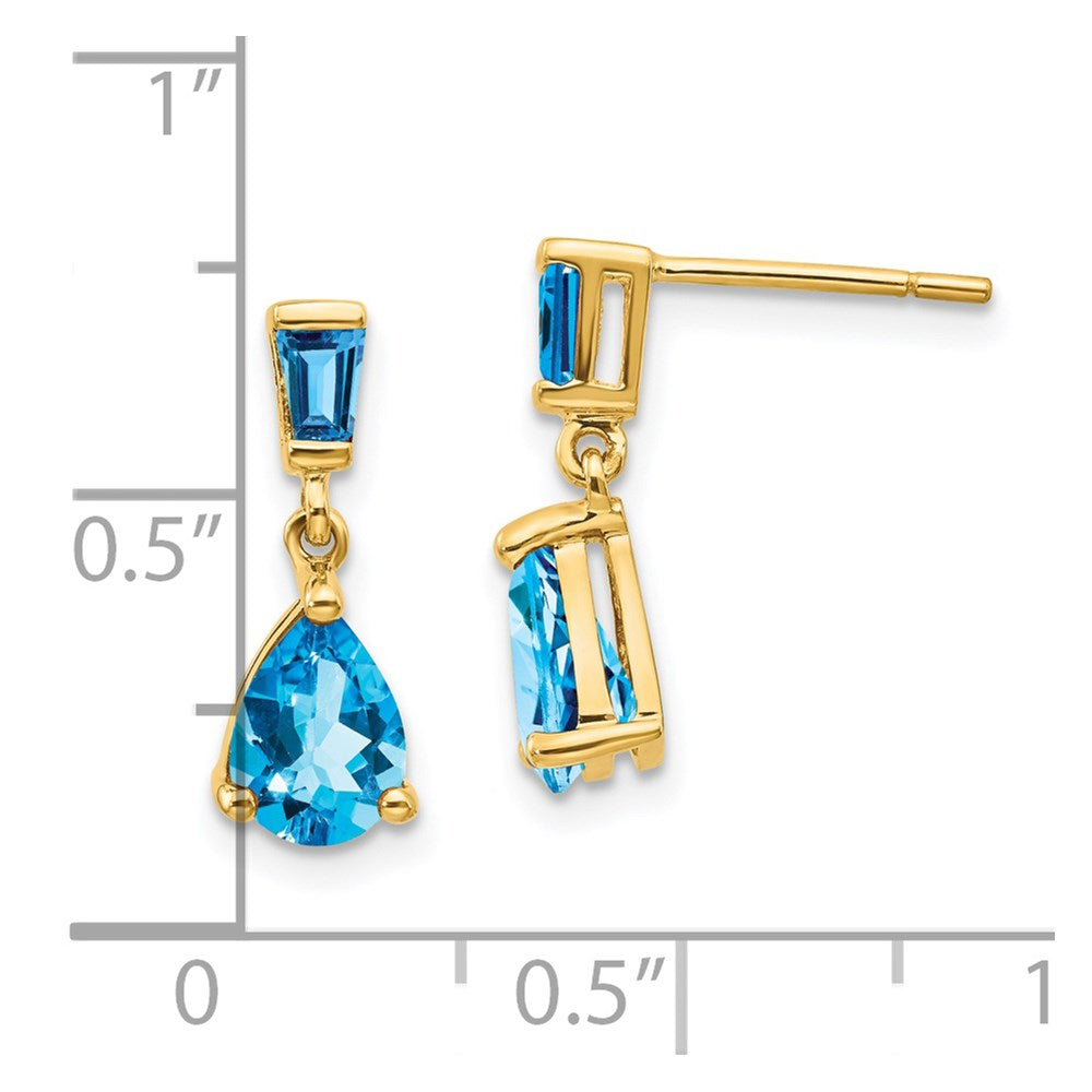 Solid 14k Yellow Gold Simulated Blue Topaz Dangle Post Earrings