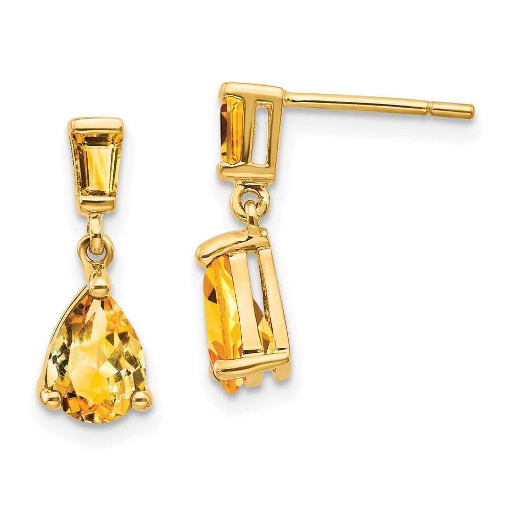 Solid 14k Yellow Gold Simulated Citrine Dangle Post Earrings