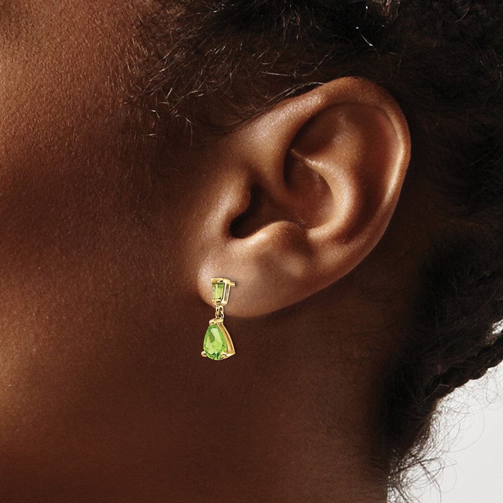 14k Yellow Gold Peridot Dangle Post Earrings