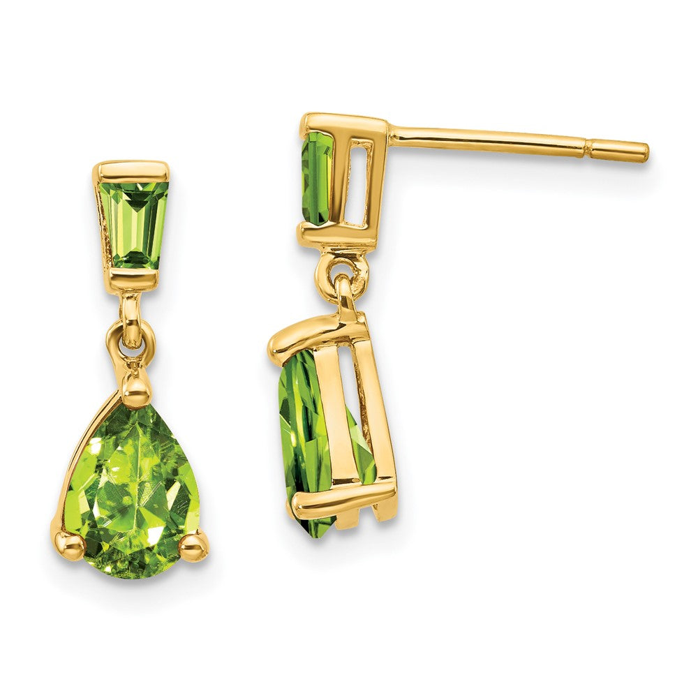 Solid 14k Yellow Gold Simulated Peridot Dangle Post Earrings