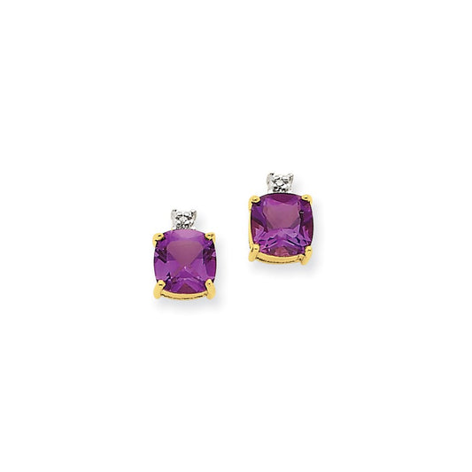 14k Yellow Gold Amethyst & Real Diamond Post Earrings