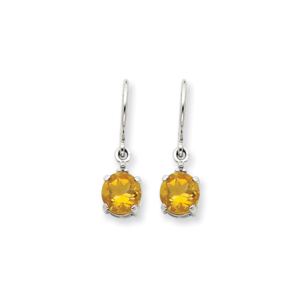 14k White Gold Citrine & Real Diamond Dangle Earrings