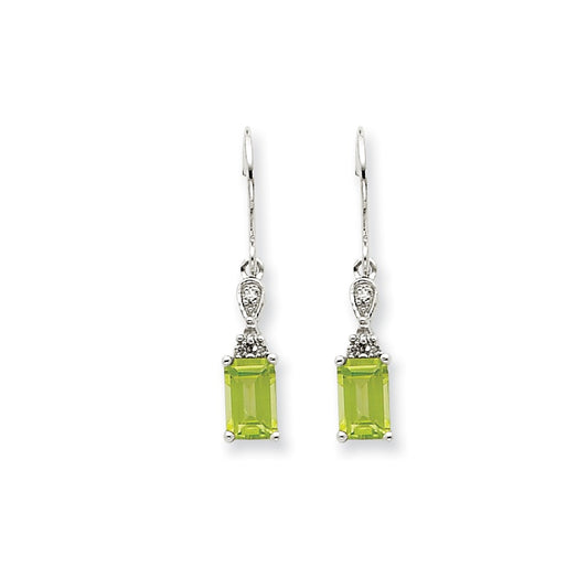 14k White Gold Peridot & Real Diamond Dangle Earrings