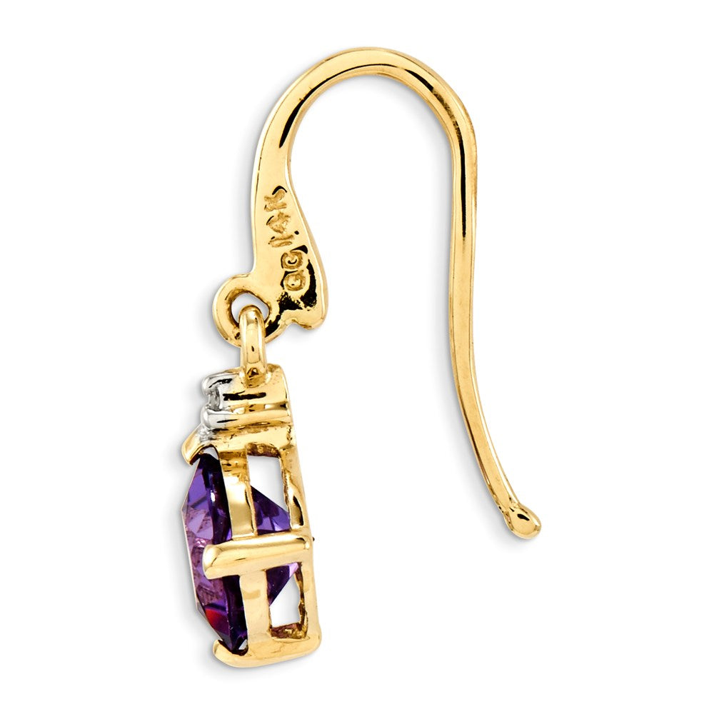 14k Yellow Gold Amethyst & Real Diamond Dangle Earrings