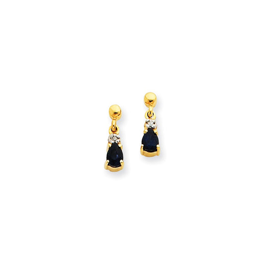 14k Yellow Gold Blue Sapphire & Real Diamond Dangle Earrings