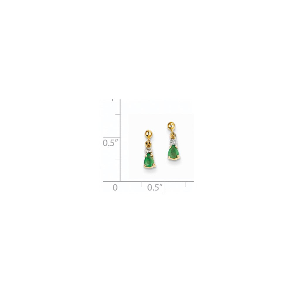 14k Yellow Gold Emerald & Real Diamond Dangle Earrings