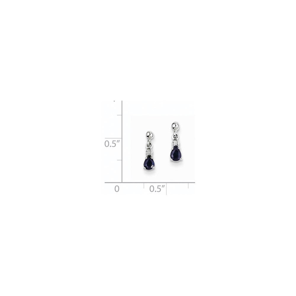 14k White Gold Blue Sapphire & Real Diamond Dangle Post Earrings