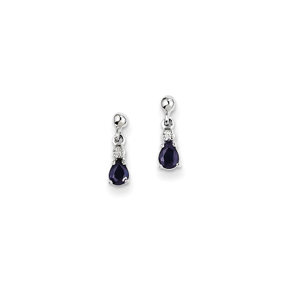 14k White Gold Blue Sapphire & Real Diamond Dangle Post Earrings