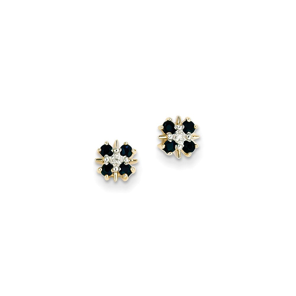 14k Yellow Gold Blue Sapphire & Real Diamond Post Earrings