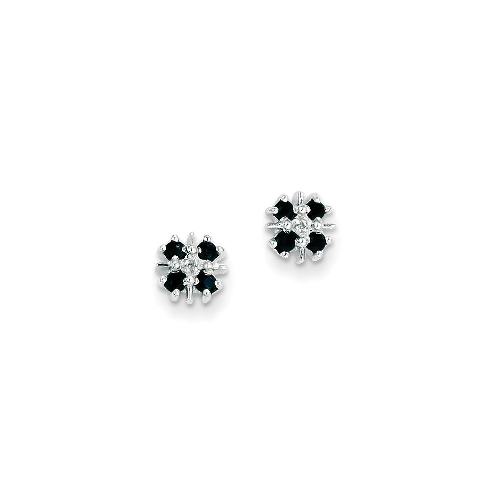 14k White Gold Blue Sapphire & Real Diamond Post Earrings