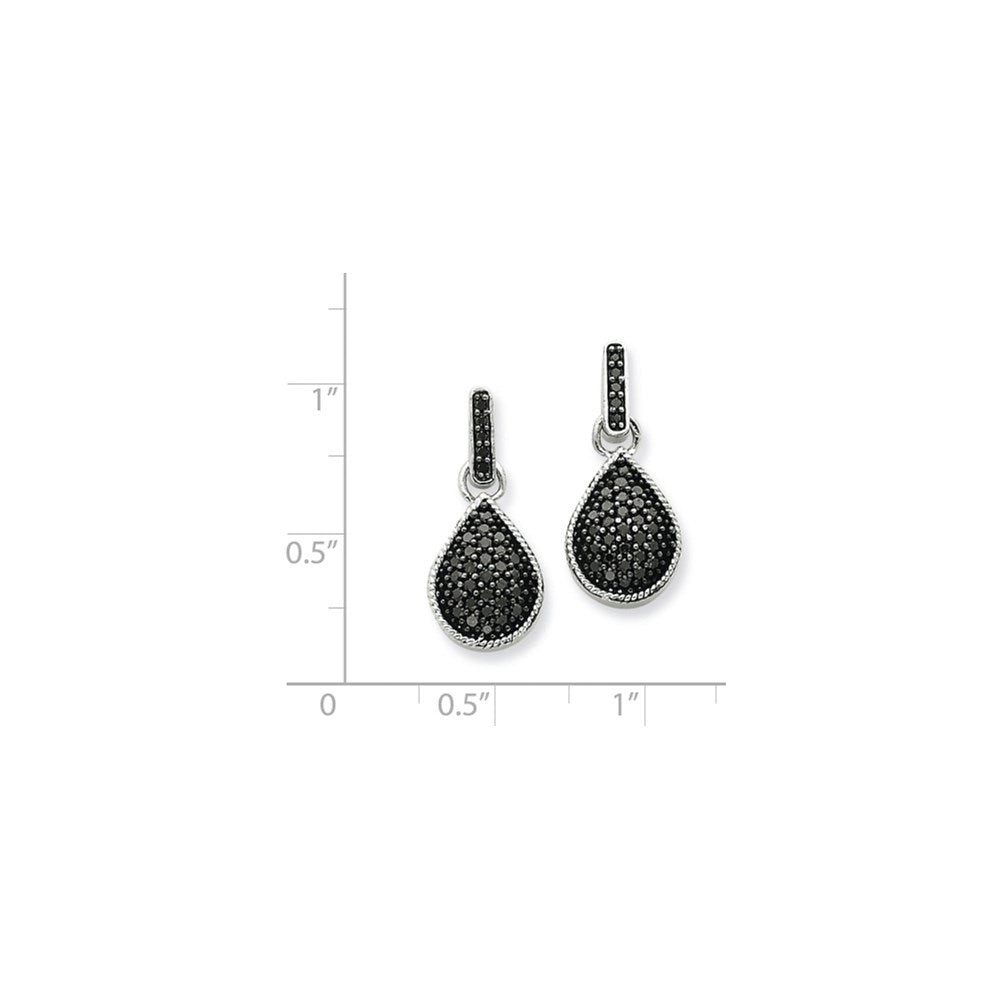 14K White Gold Real Diamond Black Teardrop Dangle Post Earrings