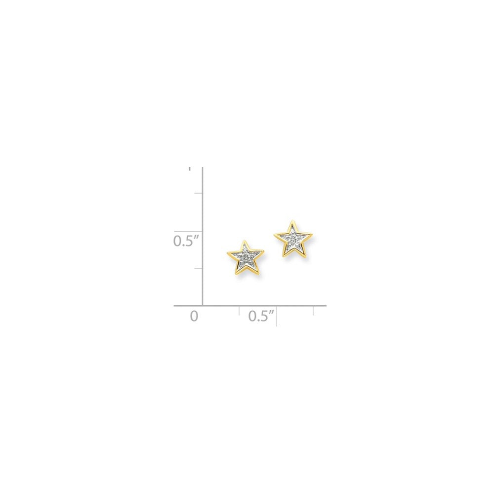 14k Yellow Gold Real Diamond Star Post Earrings