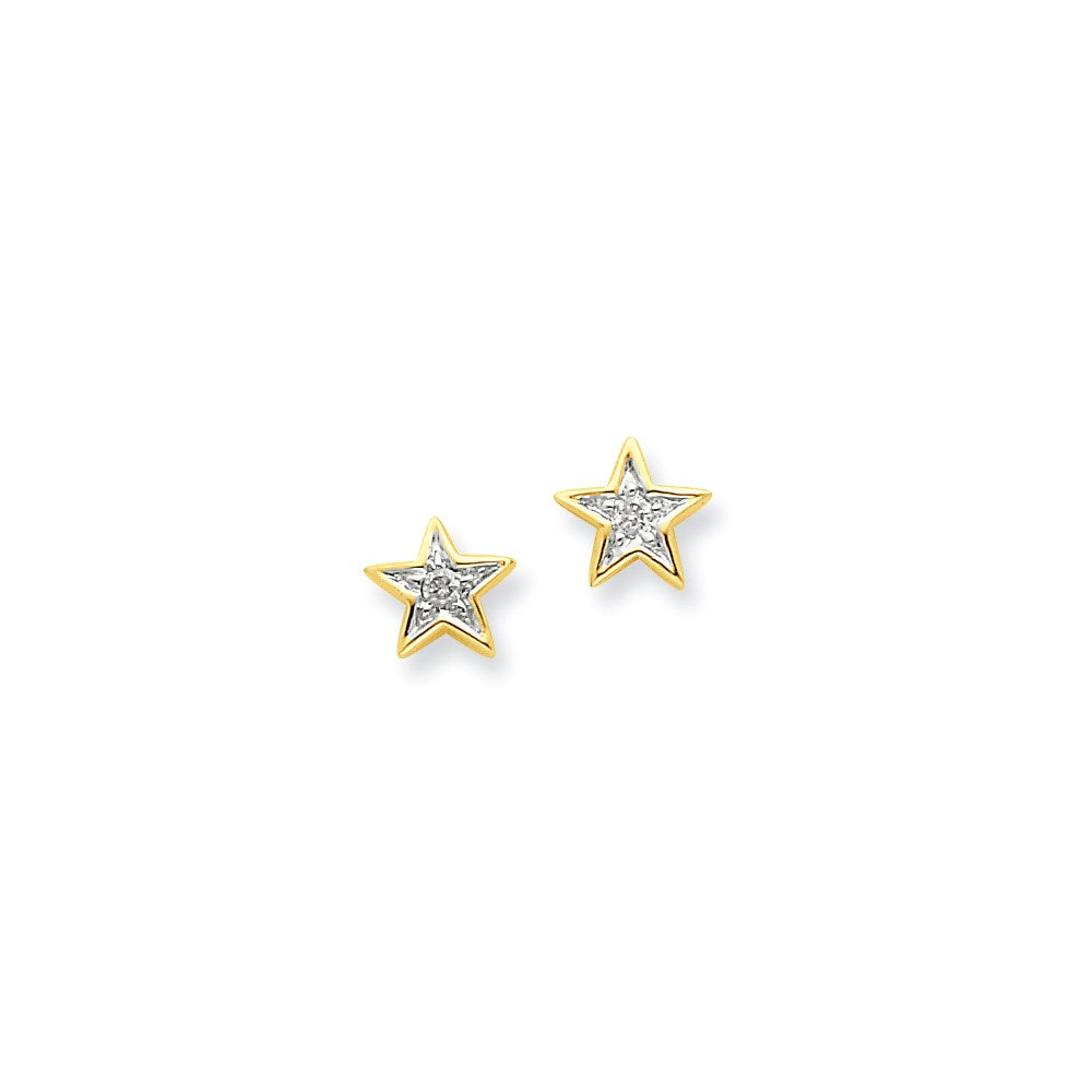 14k Yellow Gold Real Diamond Star Post Earrings