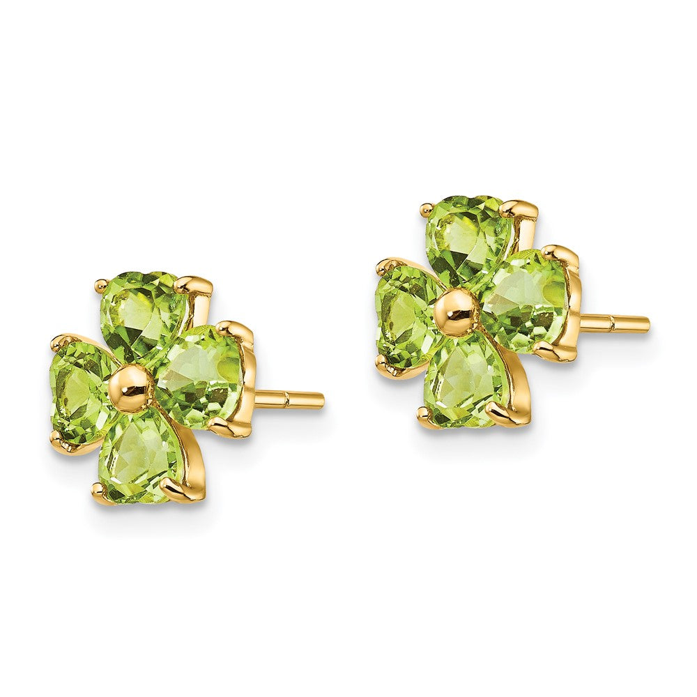 14k Yellow Gold Heart-shaped Peridot Flower Post Earrings