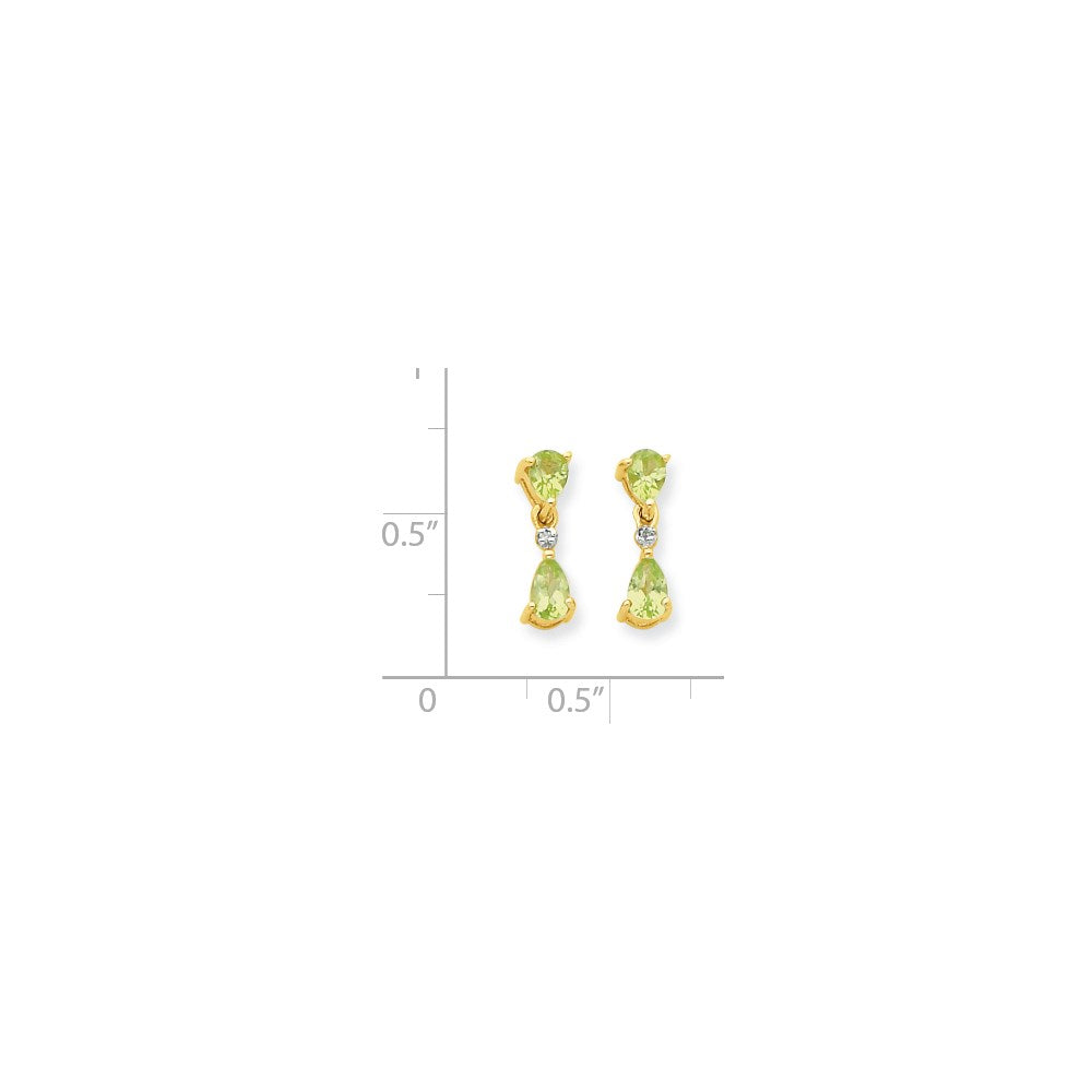 14k Yellow Gold & Rhodium Double Pear Peridot & Real Diamond Dangle Post Earrings