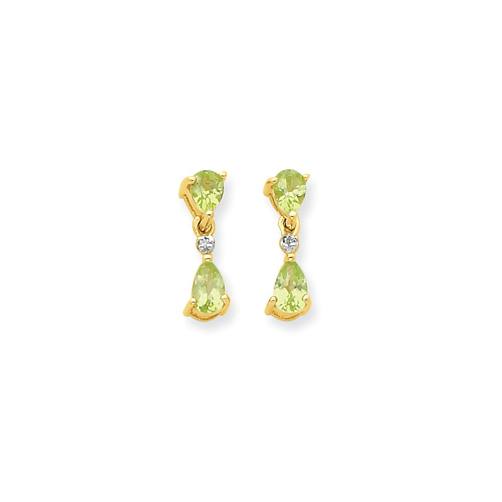 14k Yellow Gold & Rhodium Double Pear Peridot & Real Diamond Dangle Post Earrings