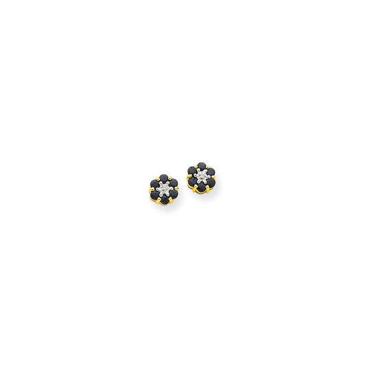 14k Yellow Gold & Rhodium Sapphire & Real Diamond Post Earrings