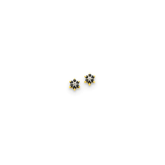 14k Yellow Gold & Rhodium Round Sapphire & Real Diamond Post Earrings