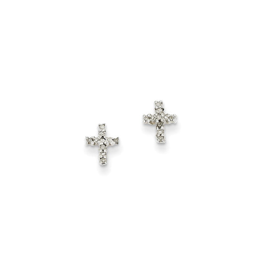 14k Yellow Gold & Top Surface Rhodium-plated Real Diamond Cross Post Earrings