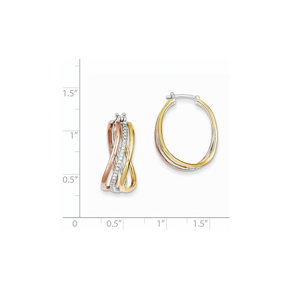 14k Yellow Gold Tri-color Gold Real Diamond Hoop Earrings