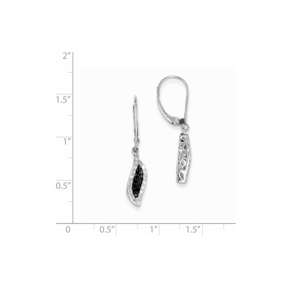 14k White Gold White & Black Real Diamond Dangle Leverback Earrings