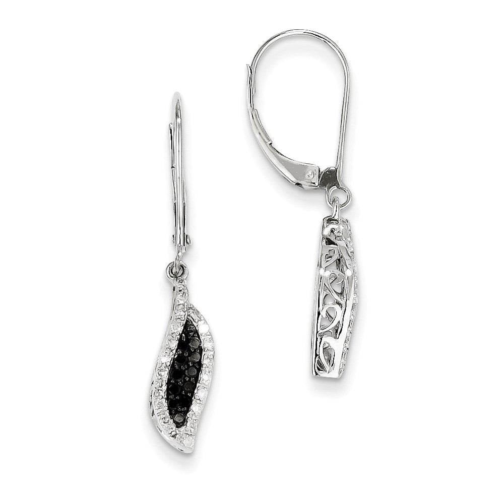 14k White Gold White & Black Real Diamond Dangle Leverback Earrings