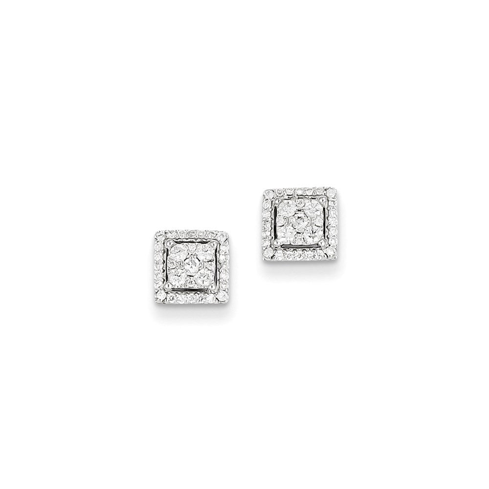 14k White Gold Real Diamond Square Screw Back Post Earrings