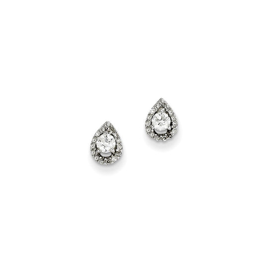 14K White Gold Real Diamond Teardrop Post Earrings