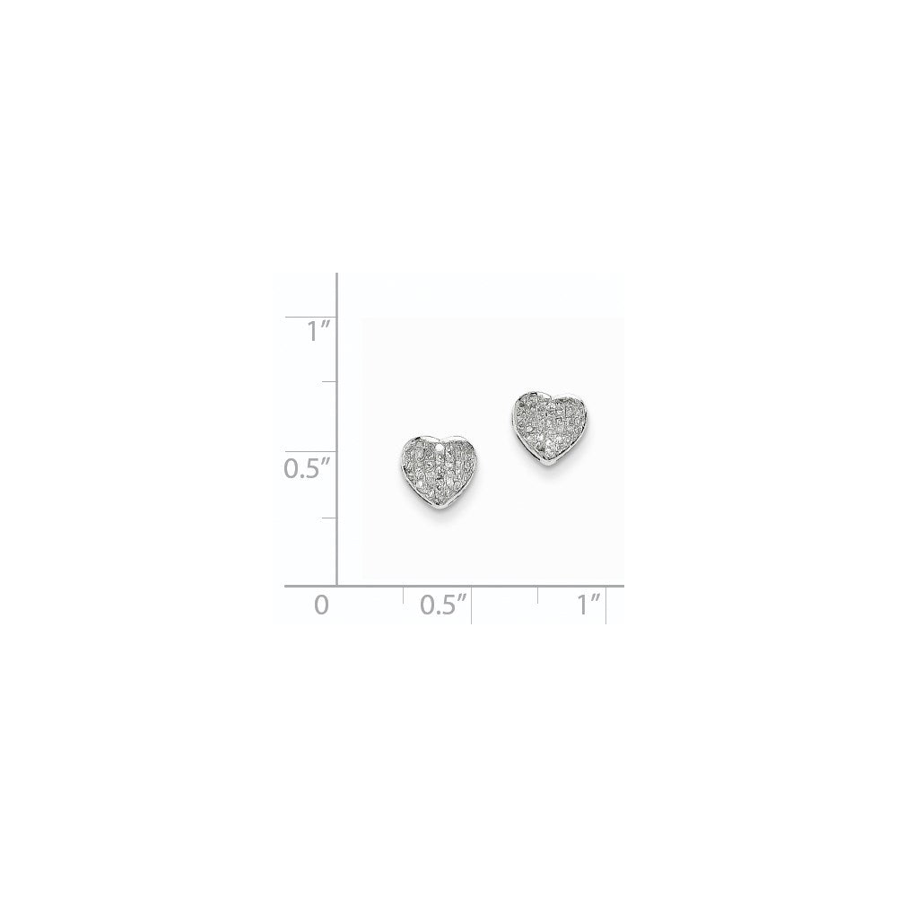 14k White Gold Real Diamond Heart Screw Back Post Earrings