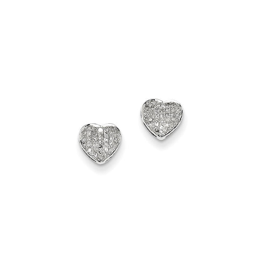 14k White Gold Real Diamond Heart Screw Back Post Earrings