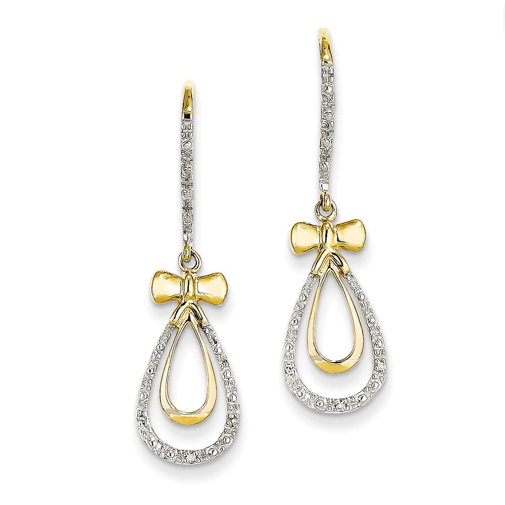 14k Yellow Gold Real Diamond Teardrop Dangle Earrings