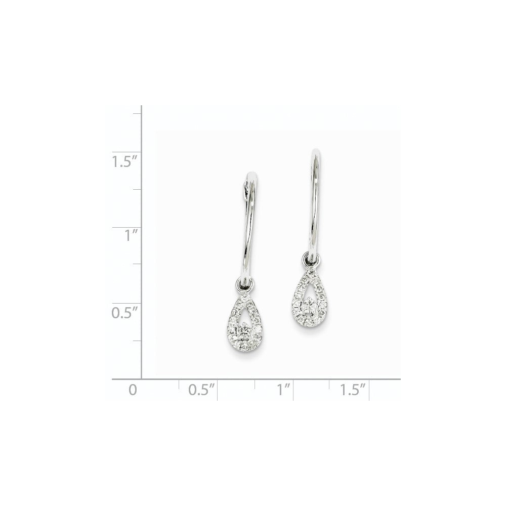 14k White Gold Real Diamond Hinged Hoop Teardrop Dangle Earrings