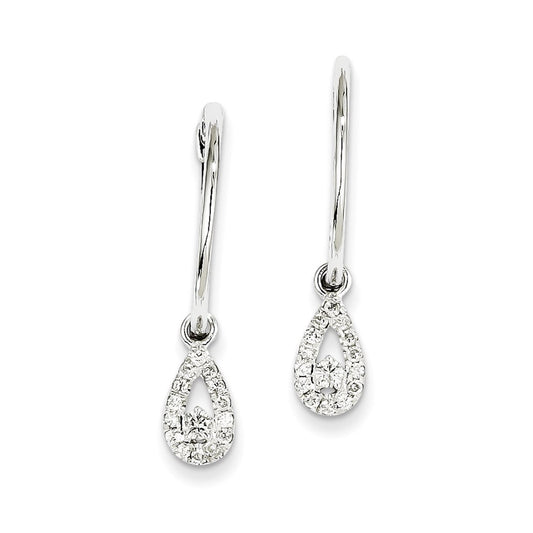 14k White Gold Real Diamond Hinged Hoop Teardrop Dangle Earrings